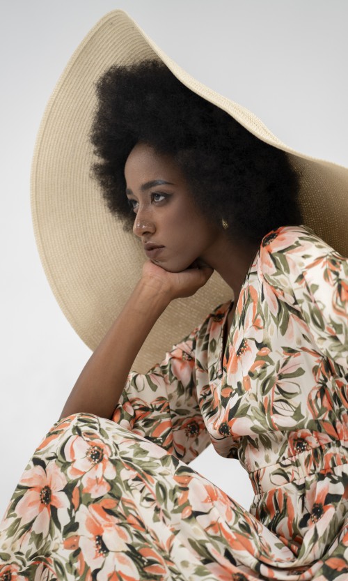 SIXDO Multicolor Floral Silk Midi Dress